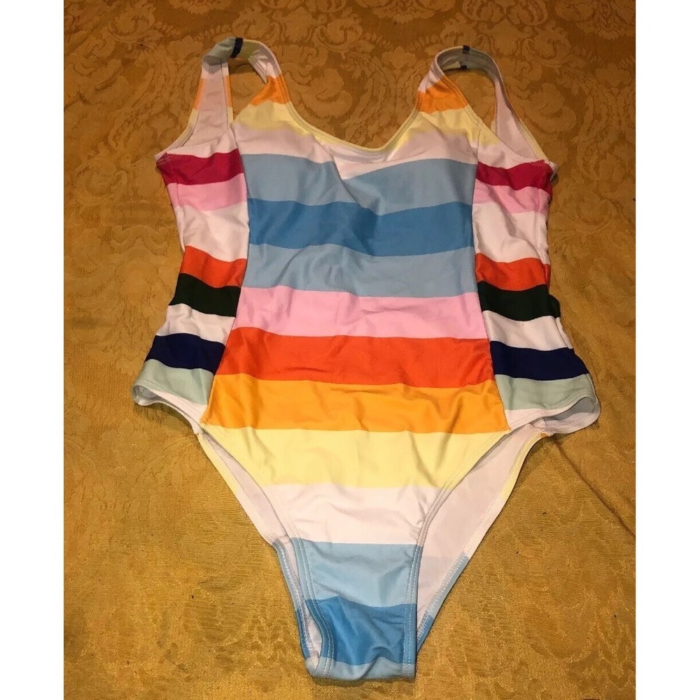 New PatPat Women's Sweet Strip Swimsuit White Pink Blue Multi Sz  Large‎